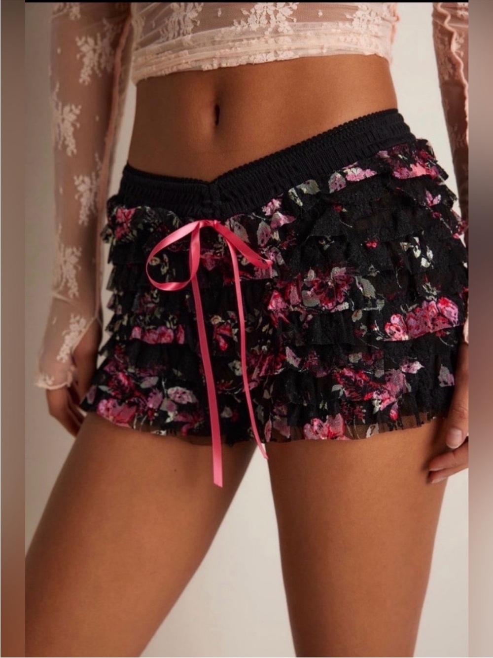 NWT Intimately by Free People Feeling for Shorties Black Ruffled Lace Shorties